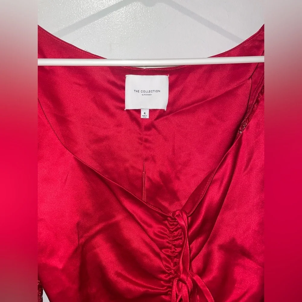 New! Reformation The Collection Winchester Puff Sleeve Blouse in Cherry Red 🍒 4